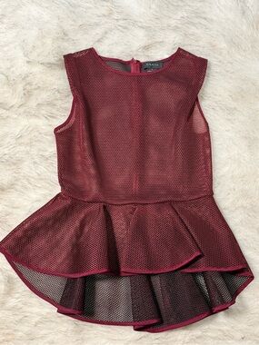Gracia Burgundy Mesh Peplum Elegant Dress Shirt